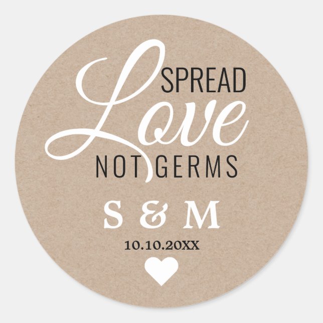 Kraft Spread Liebe Hand Sanitizer Wedding Monogram Runder Aufkleber (Vorderseite)