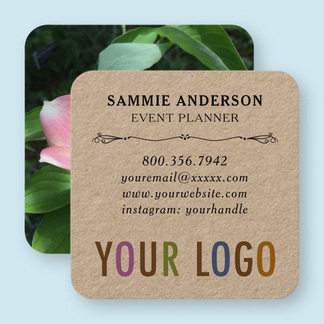 Kraft Square Business Cards mit abgerundeten Ecken Quadratische Visitenkarte (MISOOK Kraft Rounded Square Business Cards with Logo and Photo)