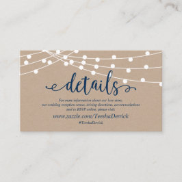 Kraft String Light, Navy Blue, Hochzeitdetails Begleitkarte