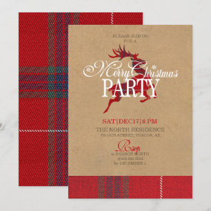 Kraft & Tartan Reindeer Weihnachts-Party ID589 Einladung