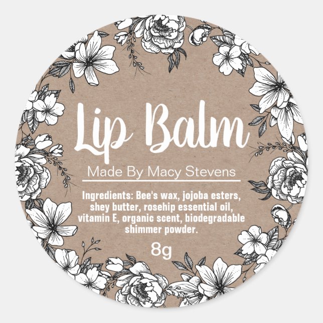 Kraft- und Line-Blume Art Lip Balm Labels Runder Aufkleber (Vorderseite)