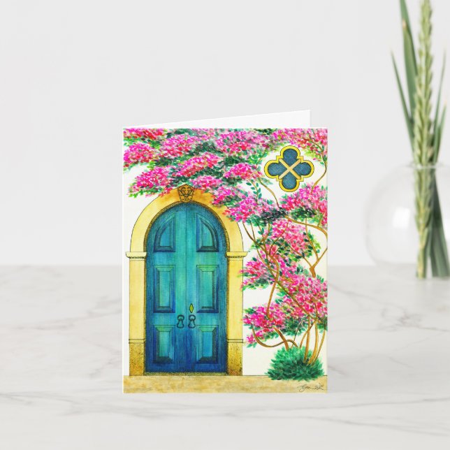 Kraft und Schönheit - Antiquitätentüre Feiertagskarte (Vorderseite)