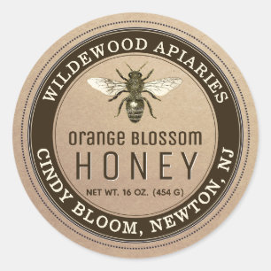 Kraft- und Teak Honey Jar Bee Label Runder Aufkleber