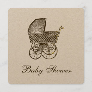 KRAFT VINTAG BABY PRAM BABY SHOWER EINLADUNG