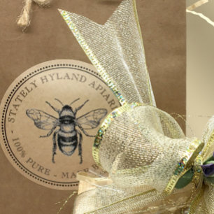 Kraft Vintage Bee Honey Jar Lid Étiquettes