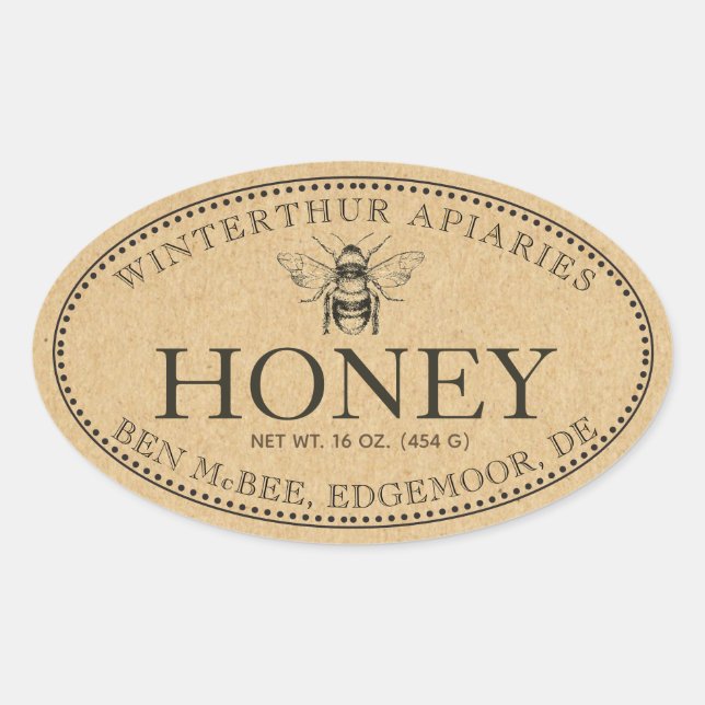 KRAFT VINTAGE BEE OVAL HONEY ÉTIQUETTE (Devant)