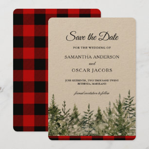 Kraft Wasserfarben Pine Trees & Red Buffalo Karier Save The Date