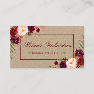 Kraft Watercolor Burgundy Marsala Floral Visitenkarte