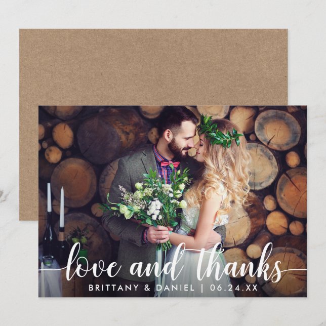 Kraft Wedding Couple Foto Liebe and Danke Card Einladung (Vorne/Hinten)