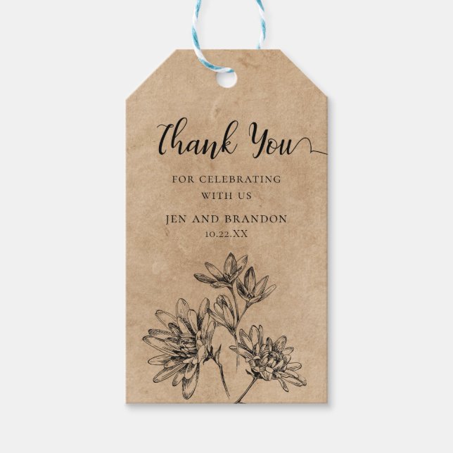 Kraft Wedding Floral Vielen Dank Geschenkanhänger (Vorderseite)