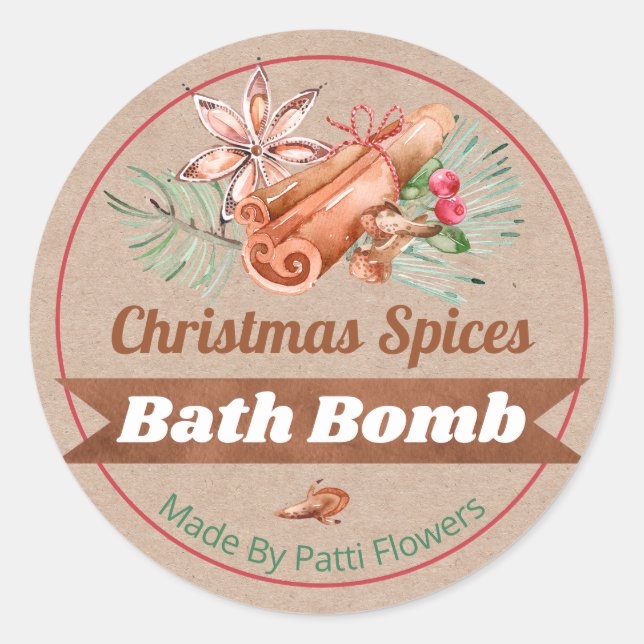 Kraft Weihnachtsgewürze scharfen Bath Bomb Labels Runder Aufkleber (Vorderseite)