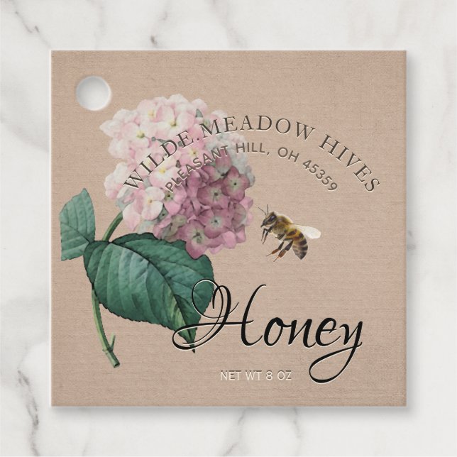 Kraft Wildblume Honey mit realistischer Biene Geschenkanhänger (Vorderseite)