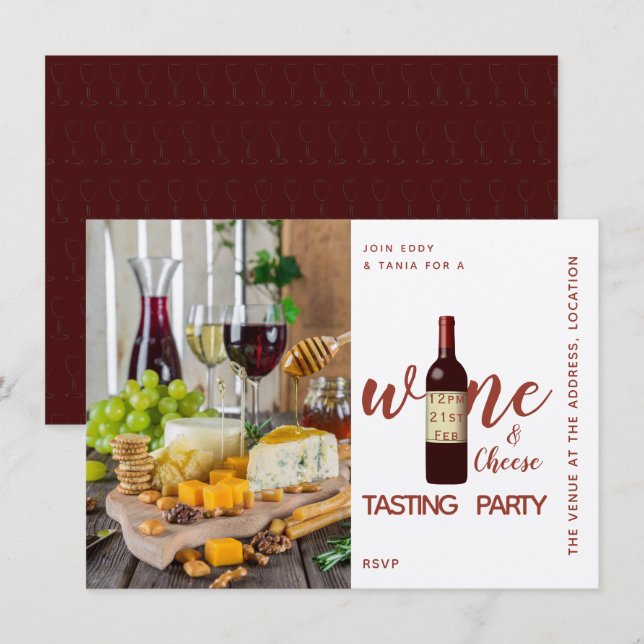 Kraft Wine Cheese Degustation Party Einladungen Fo (Vorne/Hinten)