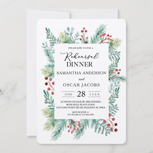 Kraft Winter Leaf Rahmen Greenerie Einladung (Vorderseite)