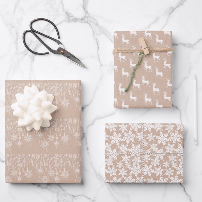 Kraft Winter White Christmas Elegant Geschenkpapier Set (Vorderseite)