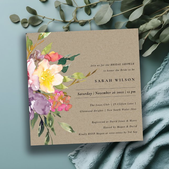 KRAFT YELLOW BLUSH BURGUNDDY FLORAL BRAUTPARTY EINLADUNG (Von Creator hochgeladen)