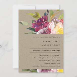 KRAFT YELLOW BLUSH BURGUNDY FLORAL COUPLES DUSCHE EINLADUNG