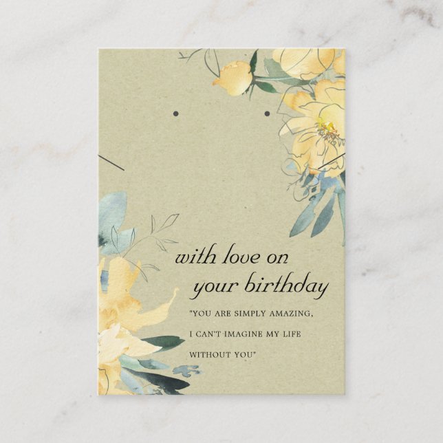 KRAFT YELLOW FLORAL BIRTHDAY NECKLACE EARRING CARD PLATZKARTE (Vorderseite)