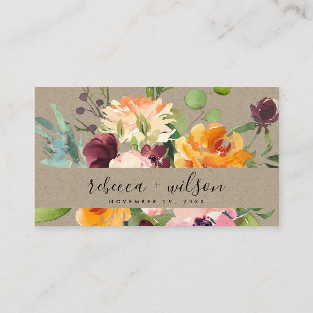 KRAFT YELLOW ORANGE FLORAL BUNCH WEDING DANK VISITENKARTE (Vorderseite)