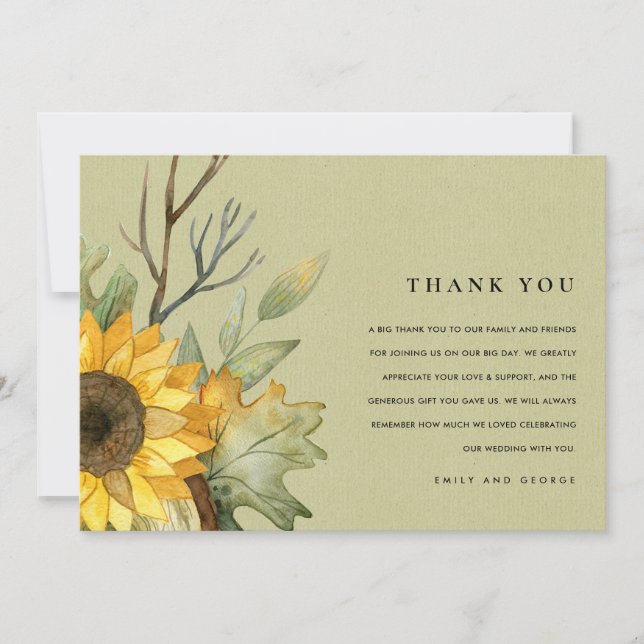 KRAFT YELLOW SUNFLOWER WASSERCOLOR FLUSSBREITE DANKESKARTE (Vorderseite)