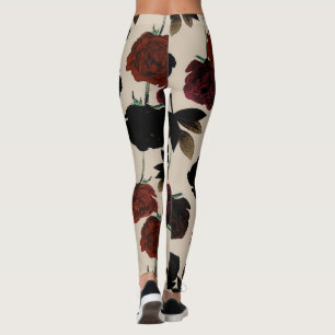 Kräftige dunkle Florale Rot und Schwarz Beige Bota Leggings