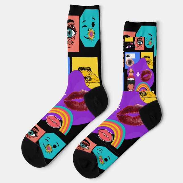Kräftige Pop-Art-Explosion  Retro-Comic-Stil Socken (Linkes Detail)