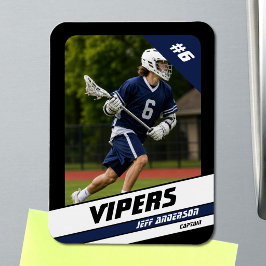 Kräftiges Blau-Schwarzes Lacrosse-Spieler-Foto-Mag Magnet