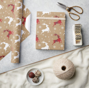 Kraftpapier-Rentier-Tartan Rot/Weiß ID589 Geschenkpapier