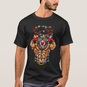Kraftprotz-Weihnachtsmann-Rentier-Bodybuilding-Wei T-Shirt