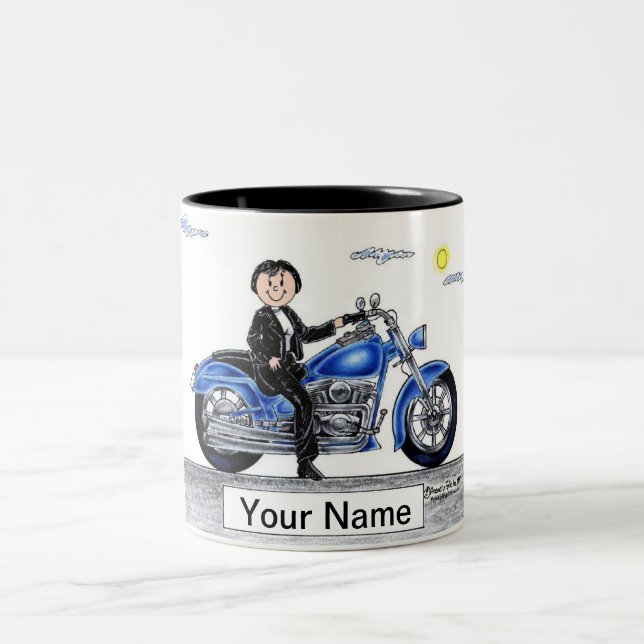 Kraftrad — Cartoon Zweifarbige Tasse (Mittel)