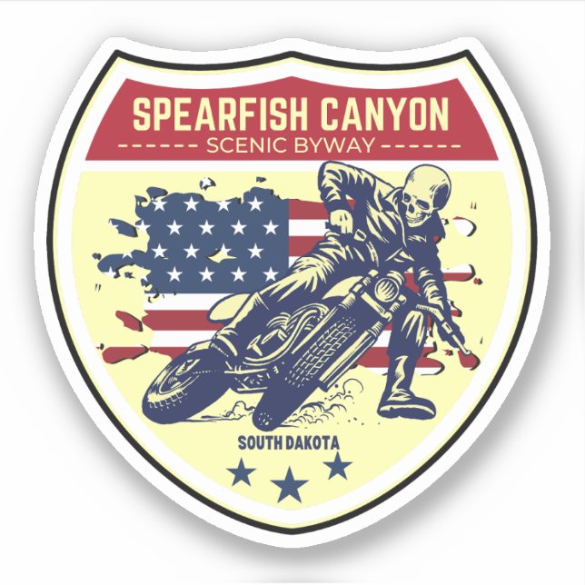 Kraftrad mit Spearfish Canyon Sturgis Schwarzer Hü Aufkleber (Vorderseite)