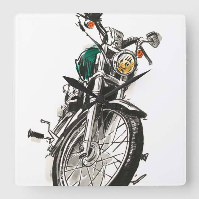 Krafträder in Tinte I Quadratische Wanduhr (Vorderseite)