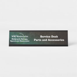 Kraftradrestaurierung, grünes Leder-Look, Ring Schreibtischnamensplakette