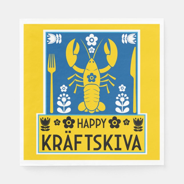 Kräftskiva - Schwedisches Krakischefisch-Party Serviette (Vorderseite)
