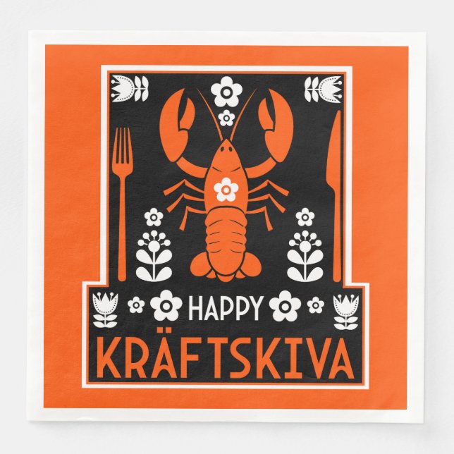 Kräftskiva - Schwedisches Krakischefisch-Party Serviette (Vorderseite)