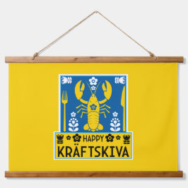 Kräftskiva - Schwedisches Krakischefisch-Party Wandteppich Mit Holzrahmen