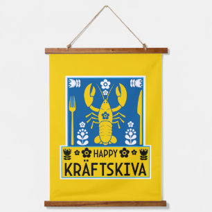 Kräftskiva - Schwedisches Krakischefisch-Party Wandteppich Mit Holzrahmen