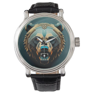 Kraftvolle stilisierte Bärenkunst  Armbanduhr