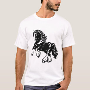 Kraftvolles Shire-Pferd Schwarz-Weiß-Illustration  T-Shirt