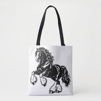 Kraftvolles Shire-Pferd Schwarz-Weiß-Illustration Tasche