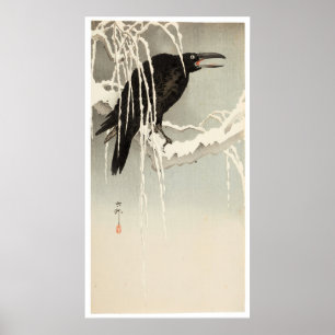 Krähe auf einem schneebedeckten Ast von Ohara Koso Poster