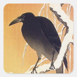 Krähe auf einer Niederlassung durch Ohara Koson Quadratischer Aufkleber