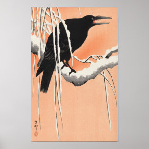 Krähe auf schneebedecktem Ast von Ohara Koson (190 Poster