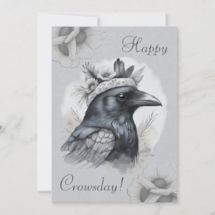 Krähe Crow Rabe Portrait Blumen Karte