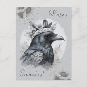 Krähe Crow Rabe Portrait Blumen Karte Postkarte