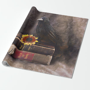 Krähe Gothic Vintage Alte Bücher Sonnenblume Flora Geschenkpapier