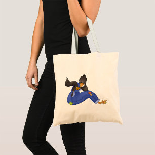 Krähe in blauen Overalls Tragetasche