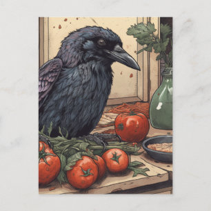 Krähe in der Küche Postkarte