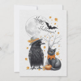 Krähe & Katze Herbst Halloween Karte Grußkarte