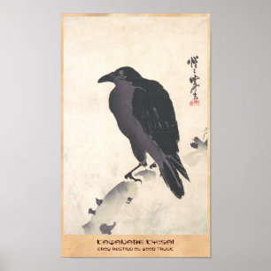 Krähe Kawanabe Kyōsai, die auf hölzerner Poster